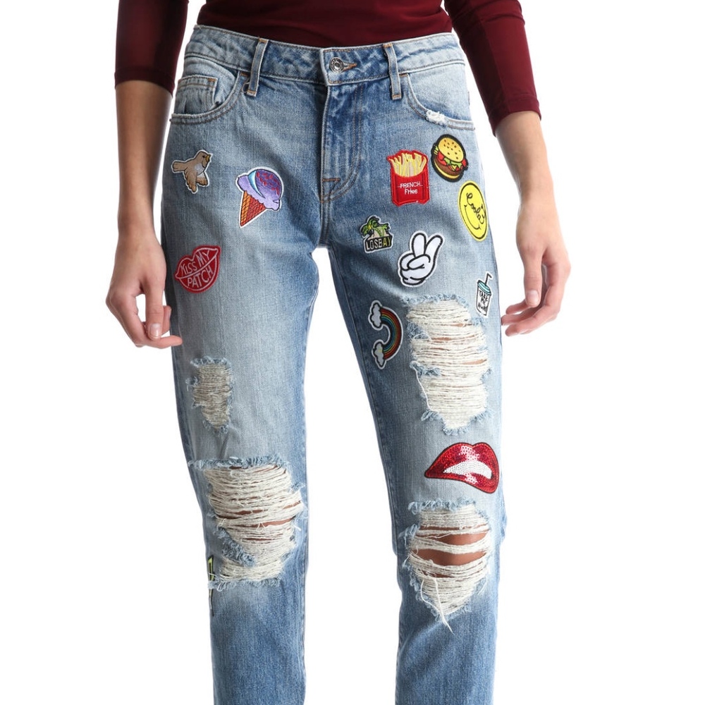Hidden Jeans Patched Destroyed Boyfriend Jeans